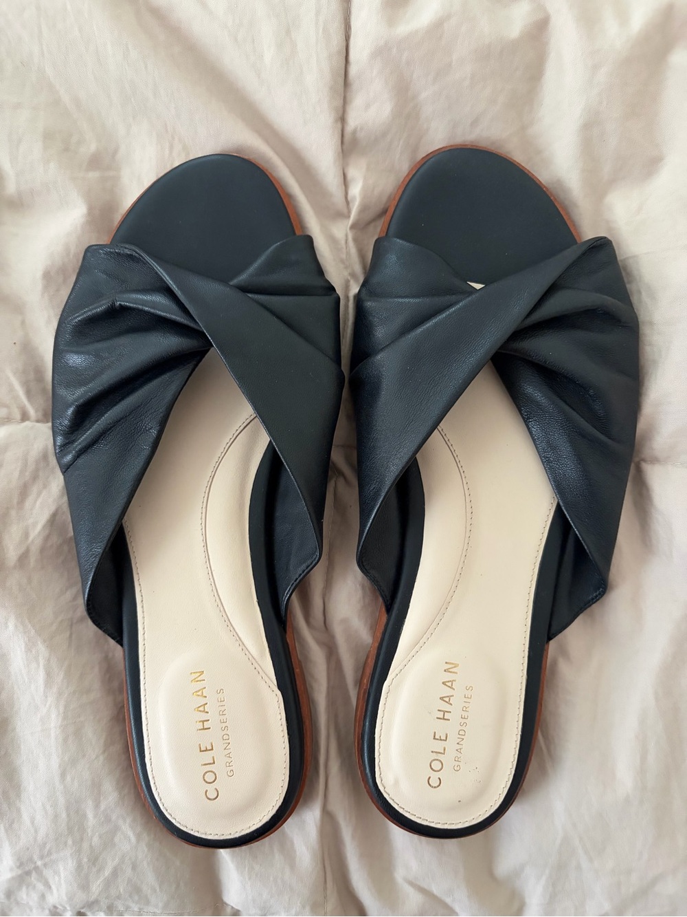 Cole Haan Black Twist Leather Slide Mules